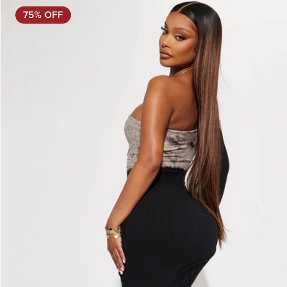 Caught In A Tie Dye Off-Shoulder Midi Dress - Black/Gray - Picture 3 of 7